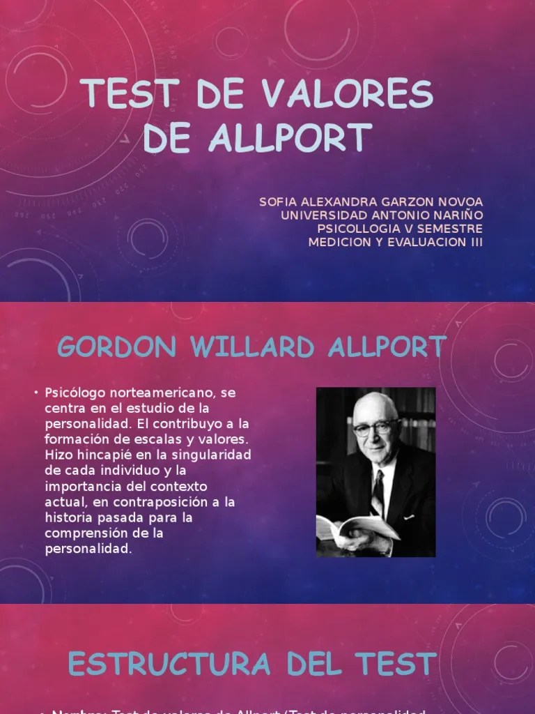 Test de Valores de Allport Ciencias económicas Conocimiento