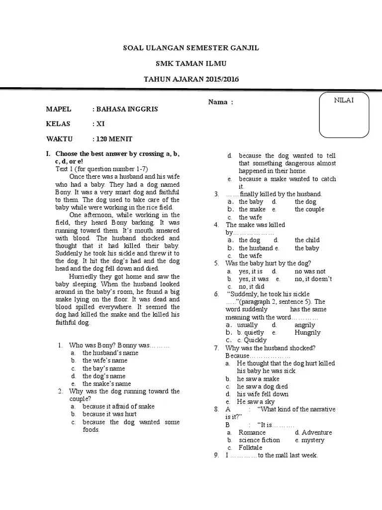 Soal Essay Bahasa Inggris Kelas 11 Semester 2 Dan Jawabannya