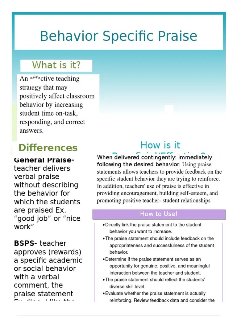 behavior specific praise statements Reinforcement Teachers