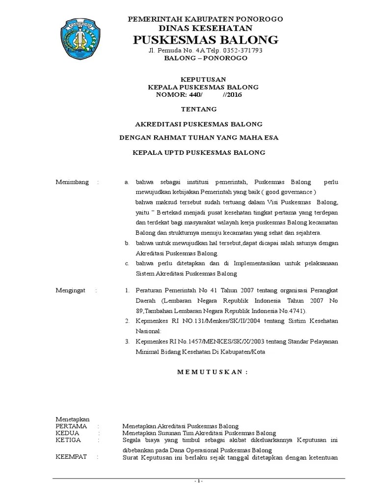 Sk Tim Akreditasi Puskesmas