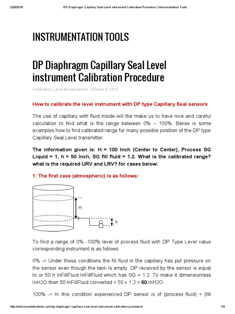 DP Diaphragm Capillary Seal Level Instrument Calibration Procedure