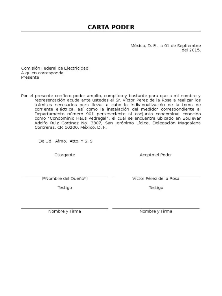 Carta Poder CFE