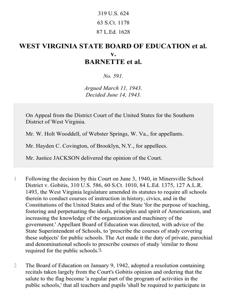 West Virginia Bd. of Ed. v. 319 U.S. 624 (1943) PDF