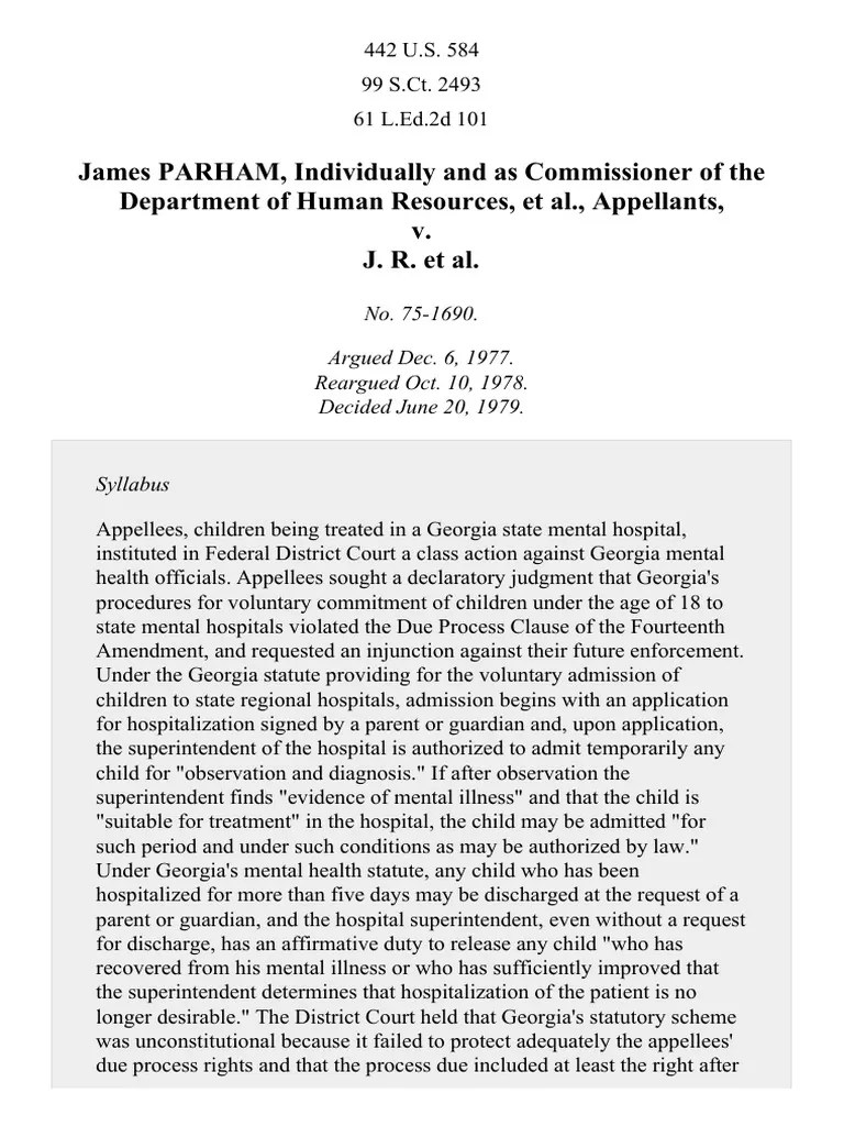 Parham v. JR, 442 U.S. 584 (1979) Download Free PDF Due Process Clause Hospital