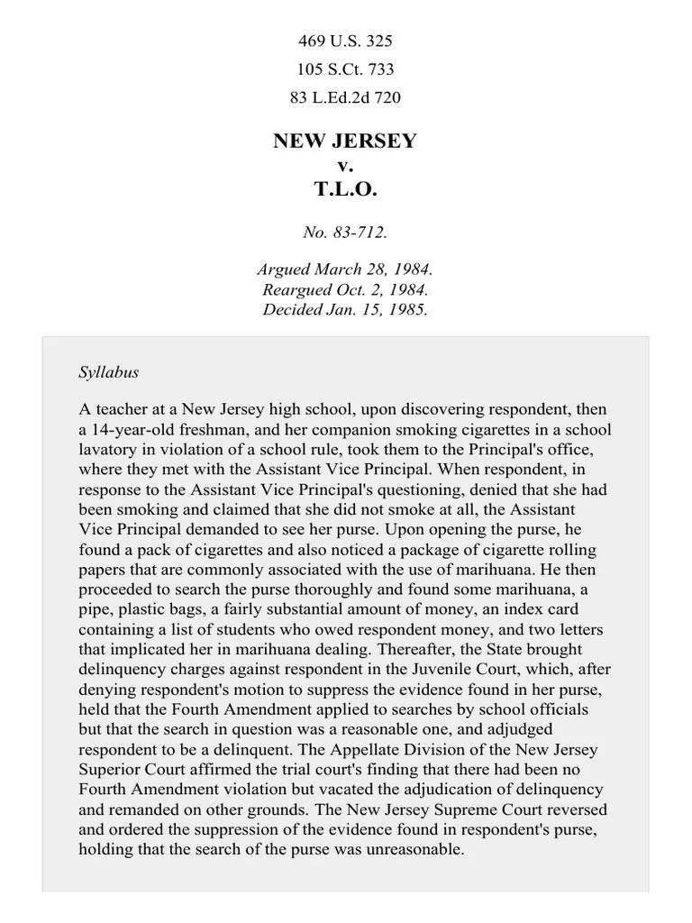 New Jersey v. TLO, 469 U.S. 325 (1985) Download Free PDF Search And
