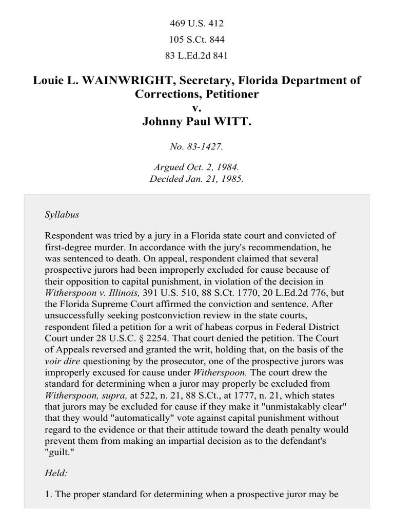 Wainwright v. Witt, 469 U.S. 412 (1985) PDF Gregg V.