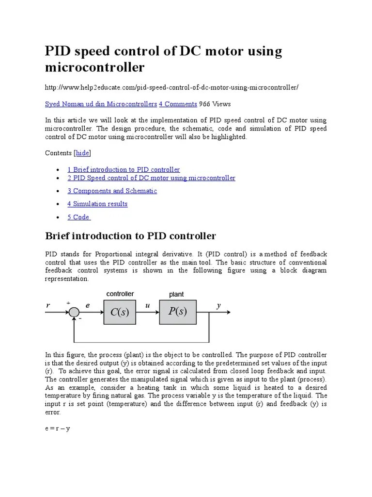 PID Speed Control of DC Motor Using Microcontroller Electrical Engineering