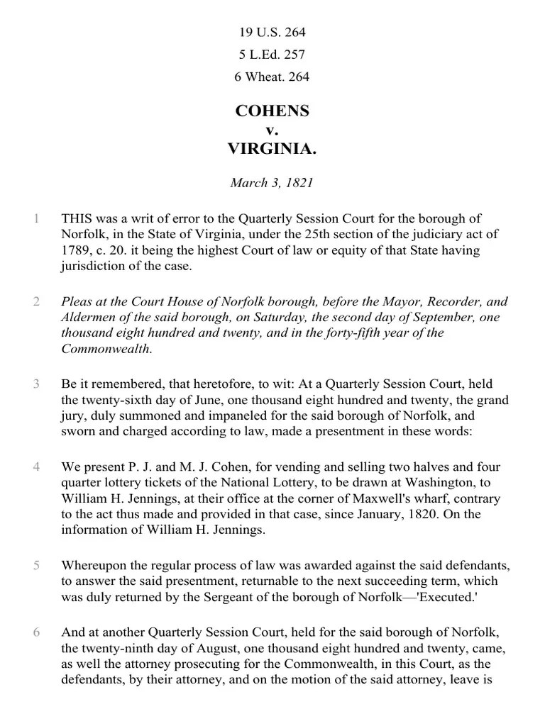 Cohens v. Virginia, 19 U.S. 264 (1821) U.S. State Oath Of Office