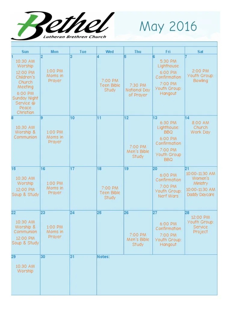 Bethel Calendar May 2016 PDF