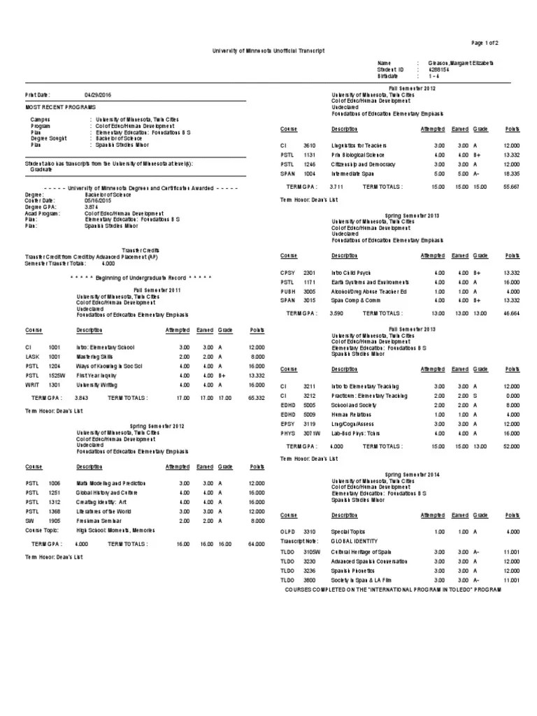 Official College Transcripts
