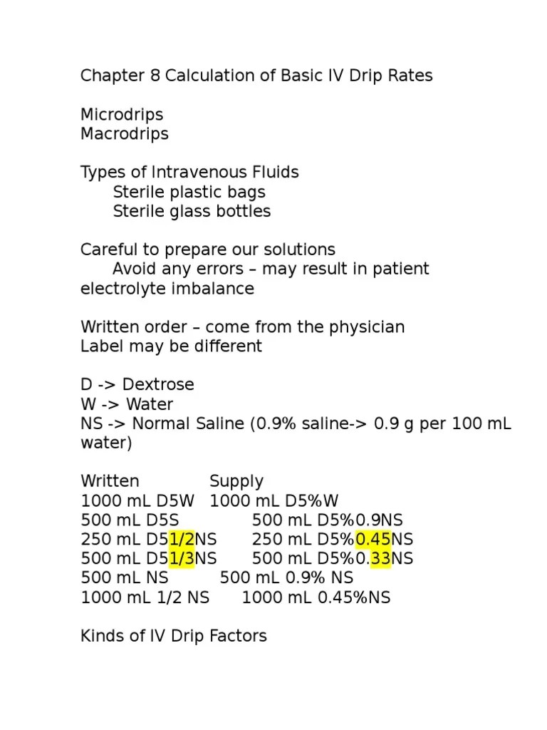 MATH 102 Chapter 8 Calculation of Basic IV Drip Rates PDF