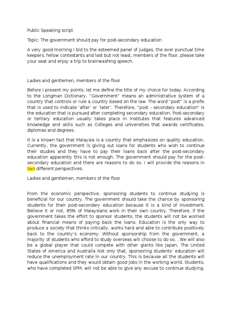 Public Speaking Script Edited Higher Education Secondary Education