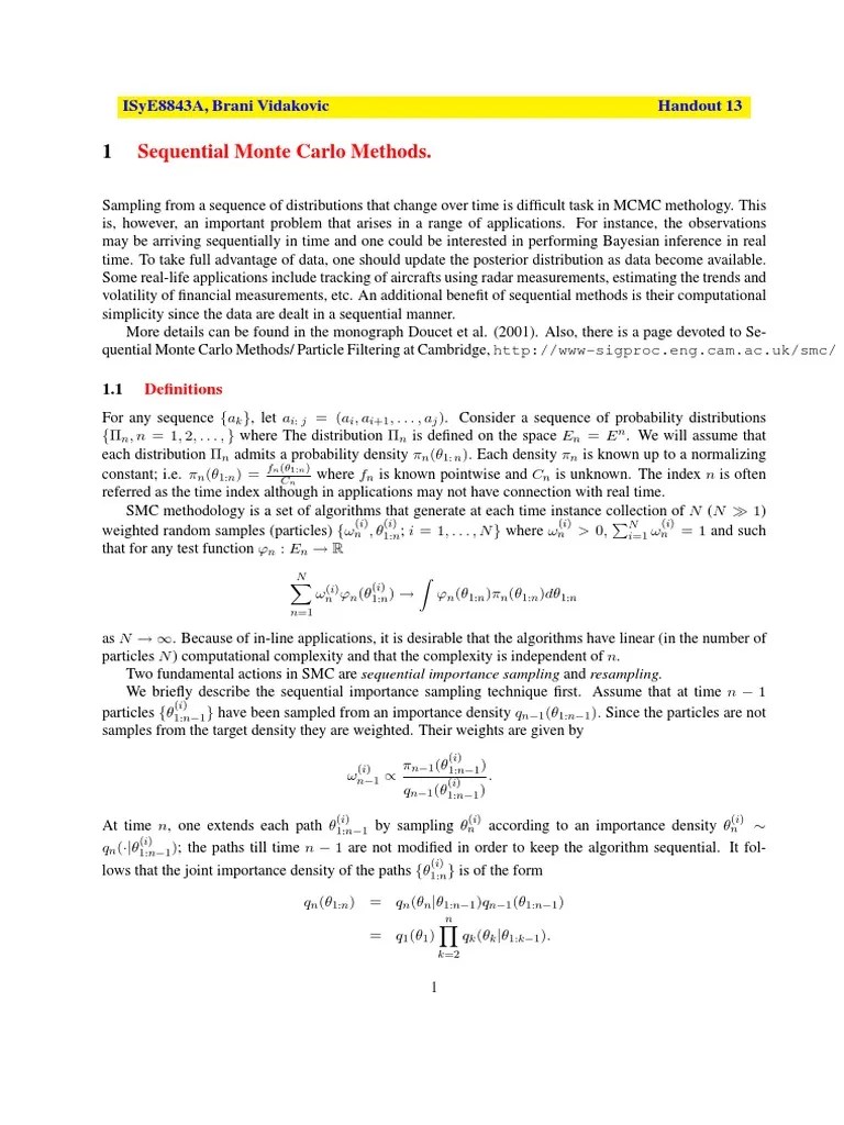 Sequential Monte Carlo Methods PDF Monte Carlo Method Kalman Filter