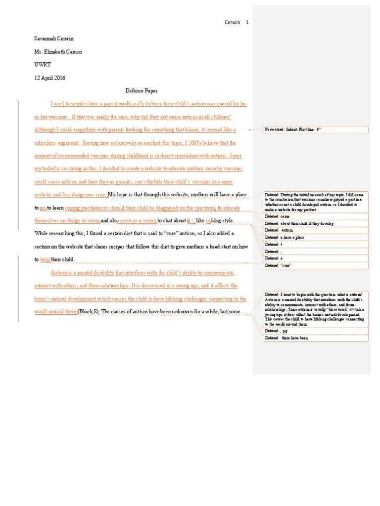 defense paper revised Autism Vaccines