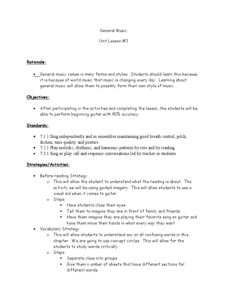unit lesson plan three Reading Comprehension Teaching