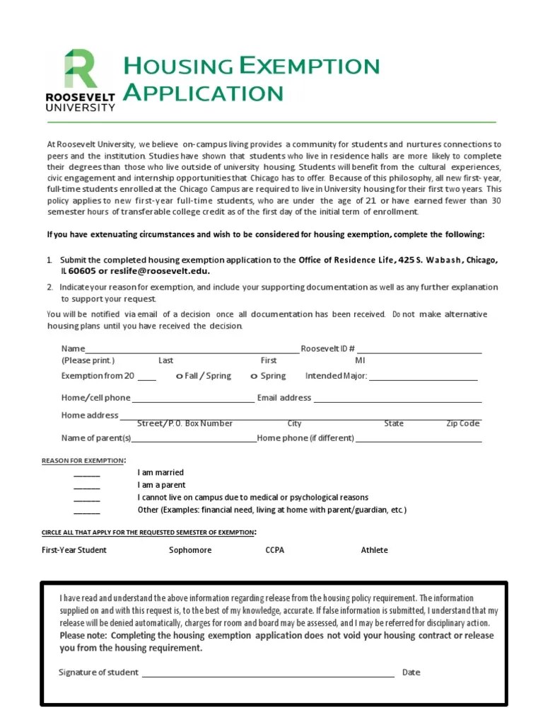 Housing Exemption Application 4.28.16 PDF Student Financial Aid In