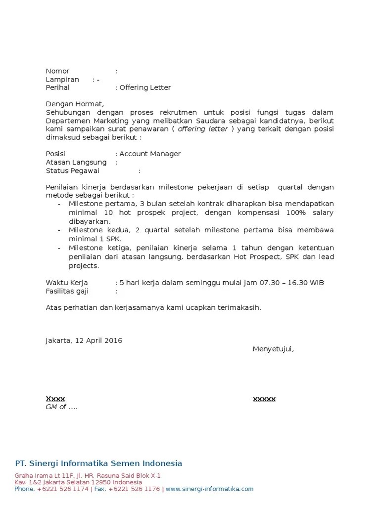 Contoh Surat Offer Letter kueh apem