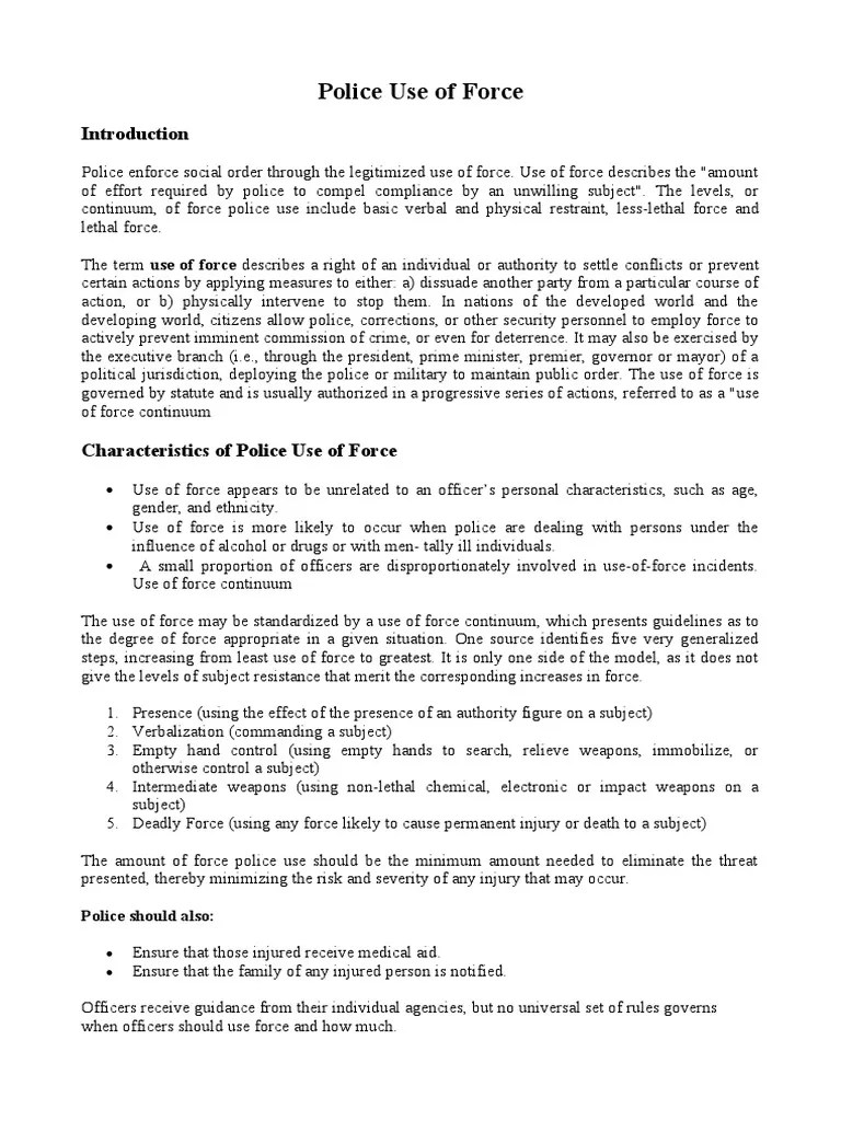Police Use of Force PDF Deadly Force Use Of Force
