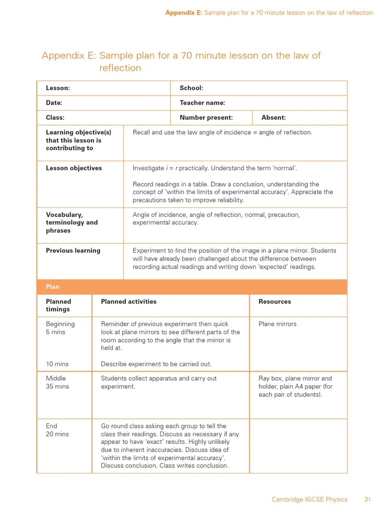 Lesson Plan Sample For IGCSE Lesson Plan Mirror