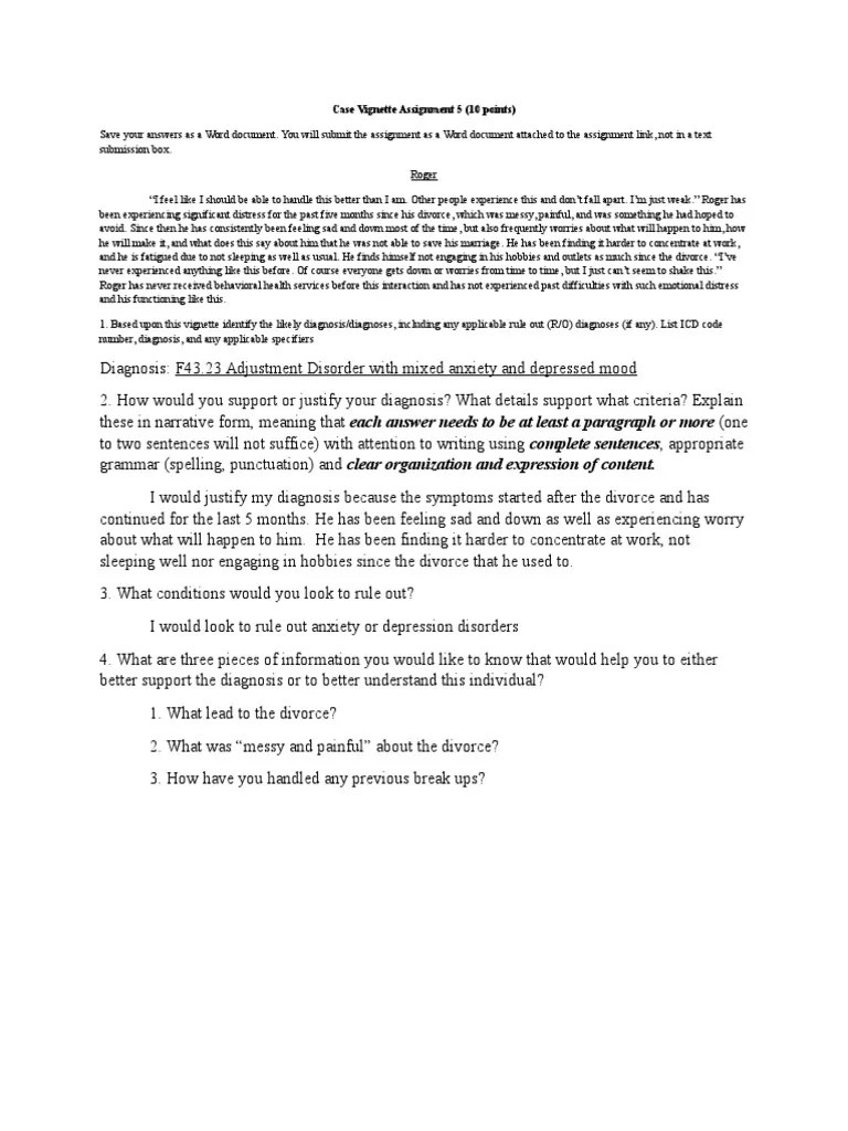 Case Assignment 5 PDF Mental Disorder Anxiety