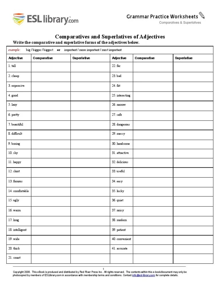 Comparatives Superlatives worksheet with answers.pdf | Adverb | E Books