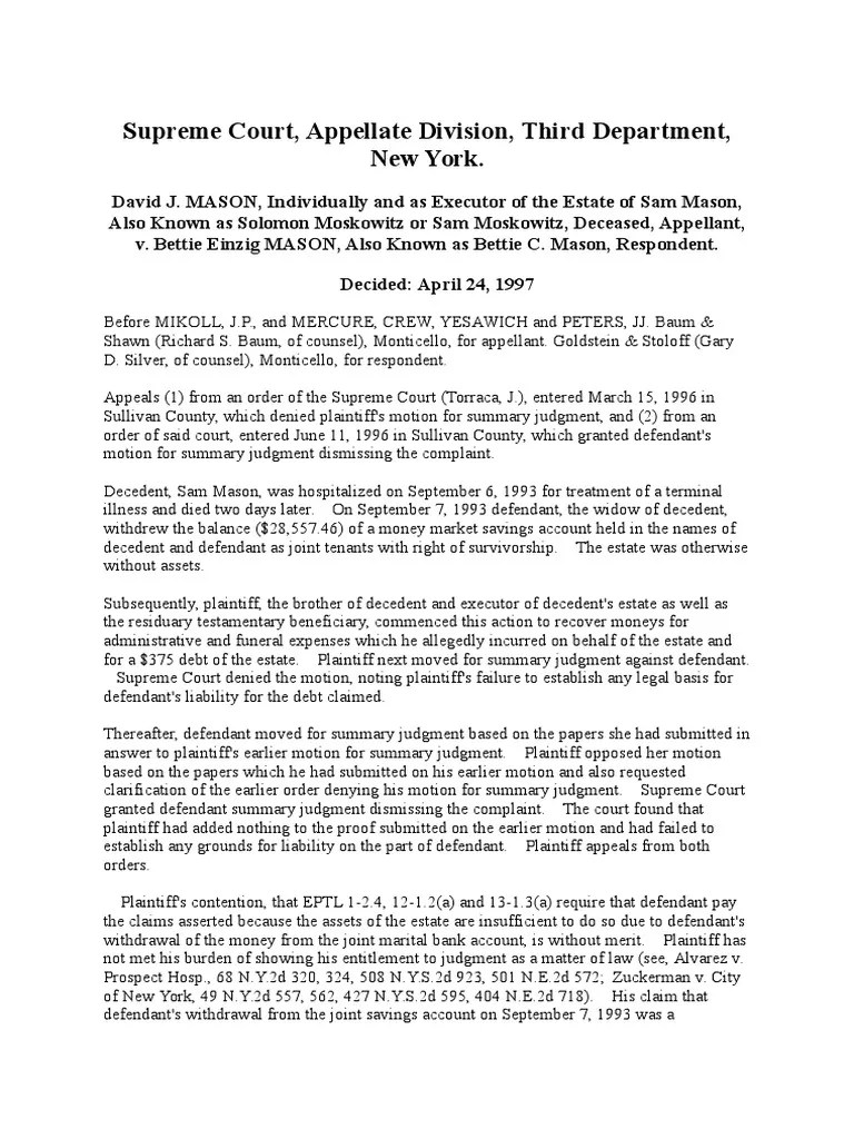 Mason v Mason Summary Judgment Judgment (Law) Free 30day Trial