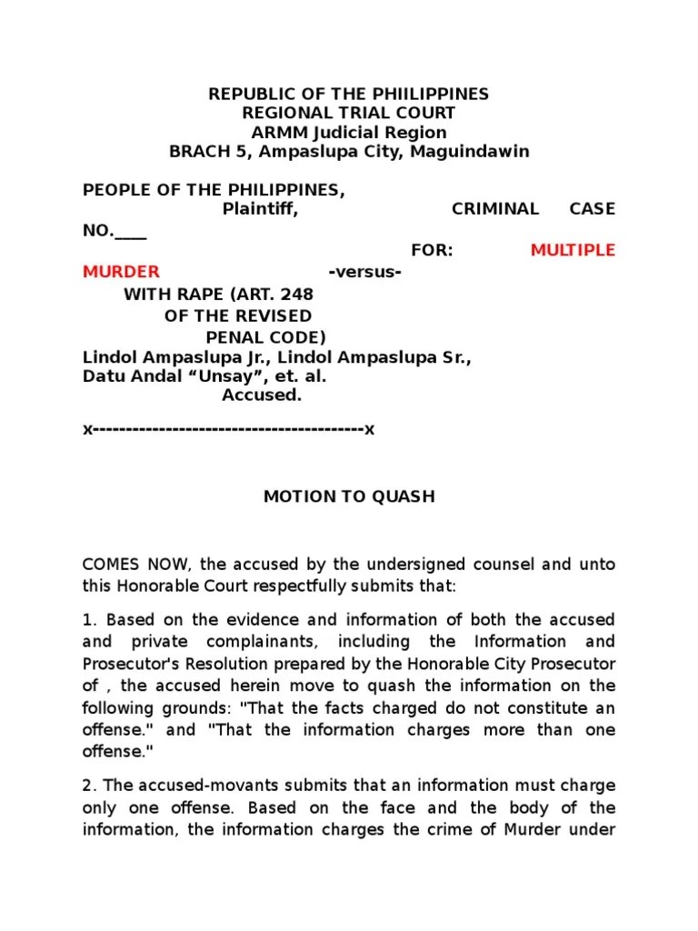 Motion To Quash PDF Prosecutor Crime & Violence
