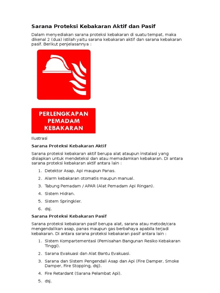 Sarana Proteksi Kebakaran Aktif Dan Pasif