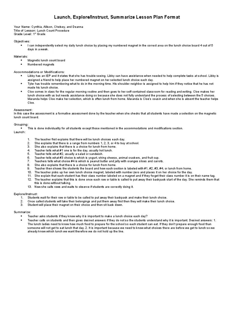 Blank Launch Explore Instruct Summarize Lesson Plan Format PDF Lesson Plan Lunch