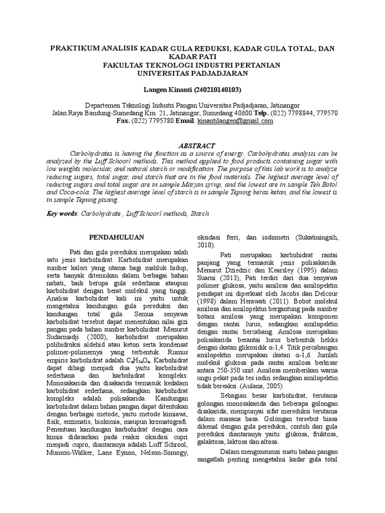 Jurnal ANALISIS KADAR GULA REDUKSI, KADAR GULA TOTAL, DAN KADAR PATI