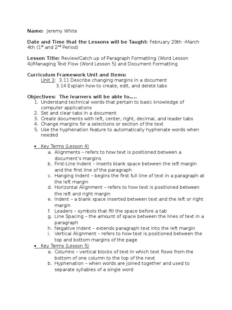 Computer Applications Lesson Plan 7 PDF Paragraph Test (Assessment)