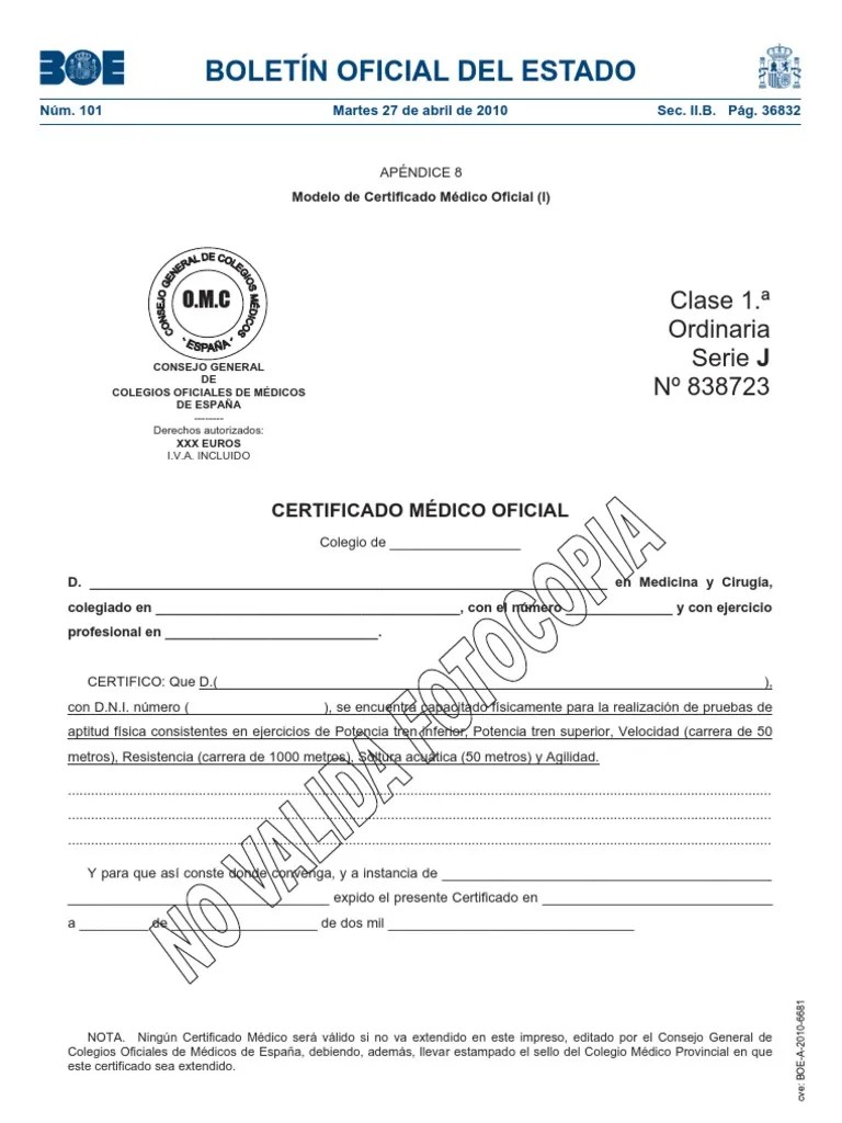 Modelo de Certificado Médico Oficial