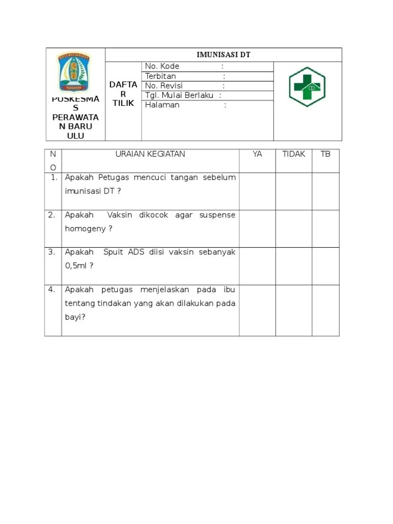 Daftar Tilik Imunisasi Bcg