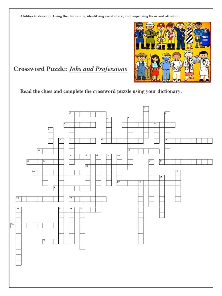 Jobs and Professions Crossword PDF Crossword Clothing