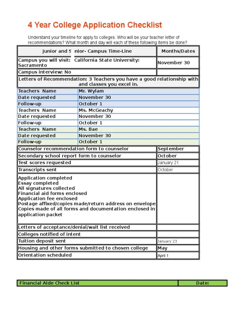 College Application Checklist Student PDF