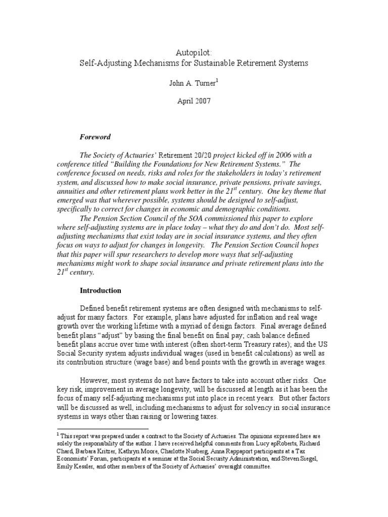 Self Adjustment Mechanisms8 PDF Social Security (United States) Defined Benefit Pension Plan