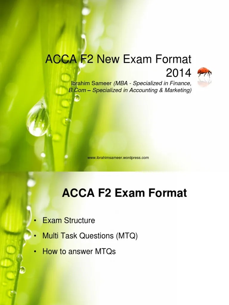 ACCA F2 New Exam Format 2014