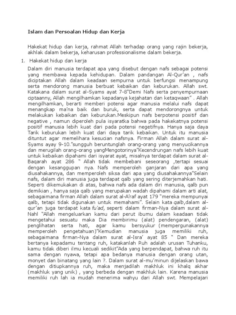 Islam Dan Persoalan Hidup Dan Kerja