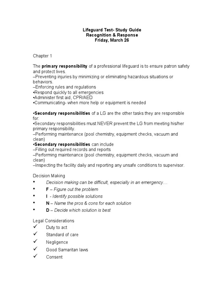 Lifeguard Test Study Guide Emergency Confidentiality