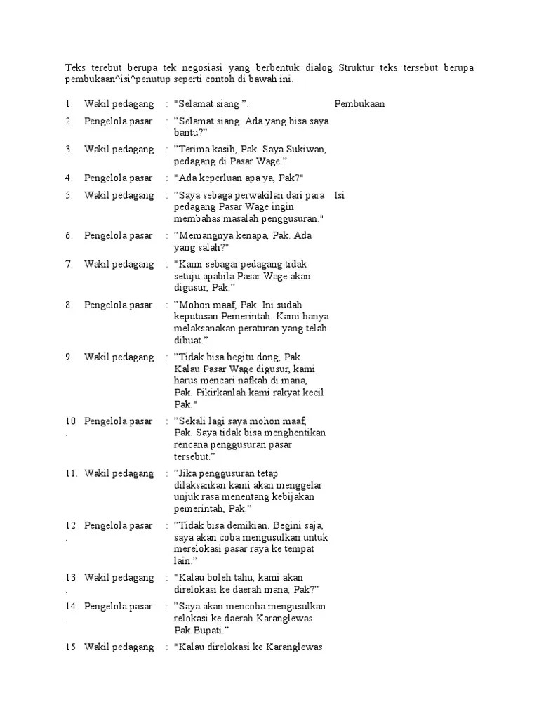 Teks Terebut Berupa Tek Negosiasi Yang Berbentuk Dialog Struktur Teks  Tersebut Berupa Pembukaan | PDF