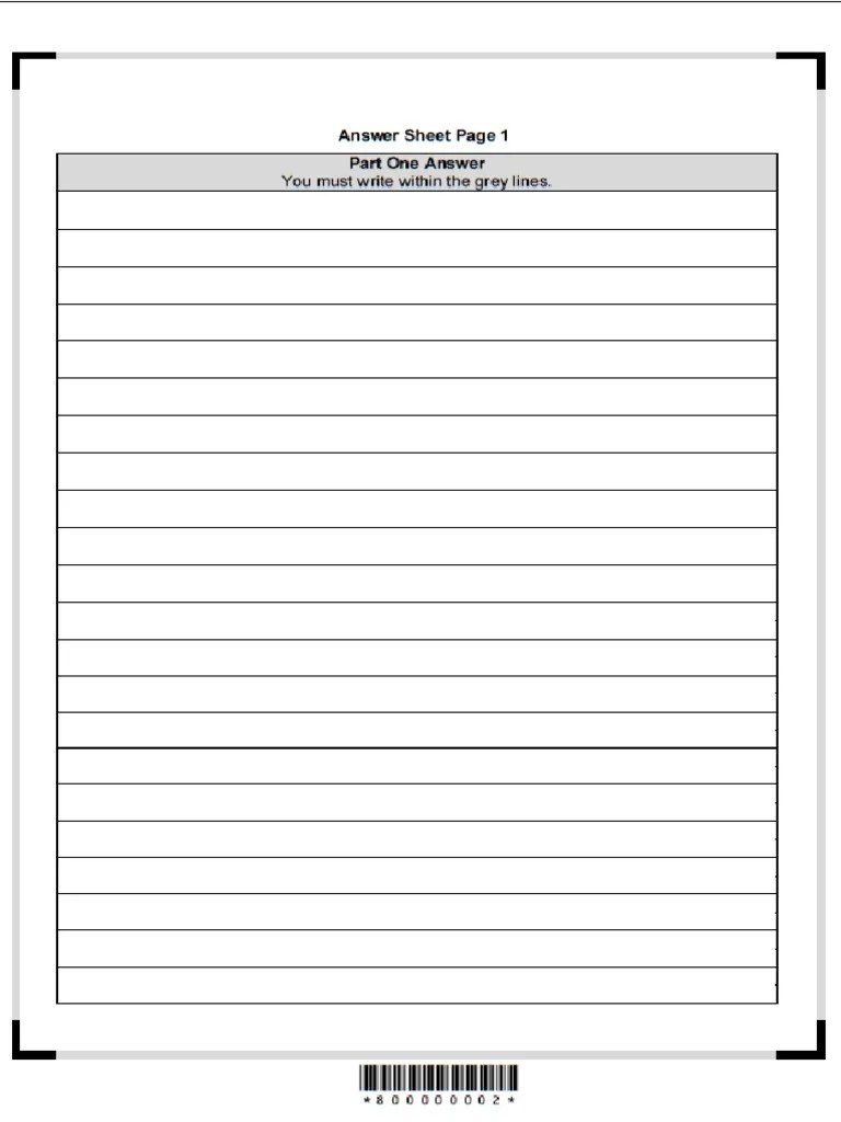 Answer Sheet, Writing, Evaluation Form FCE 2016
