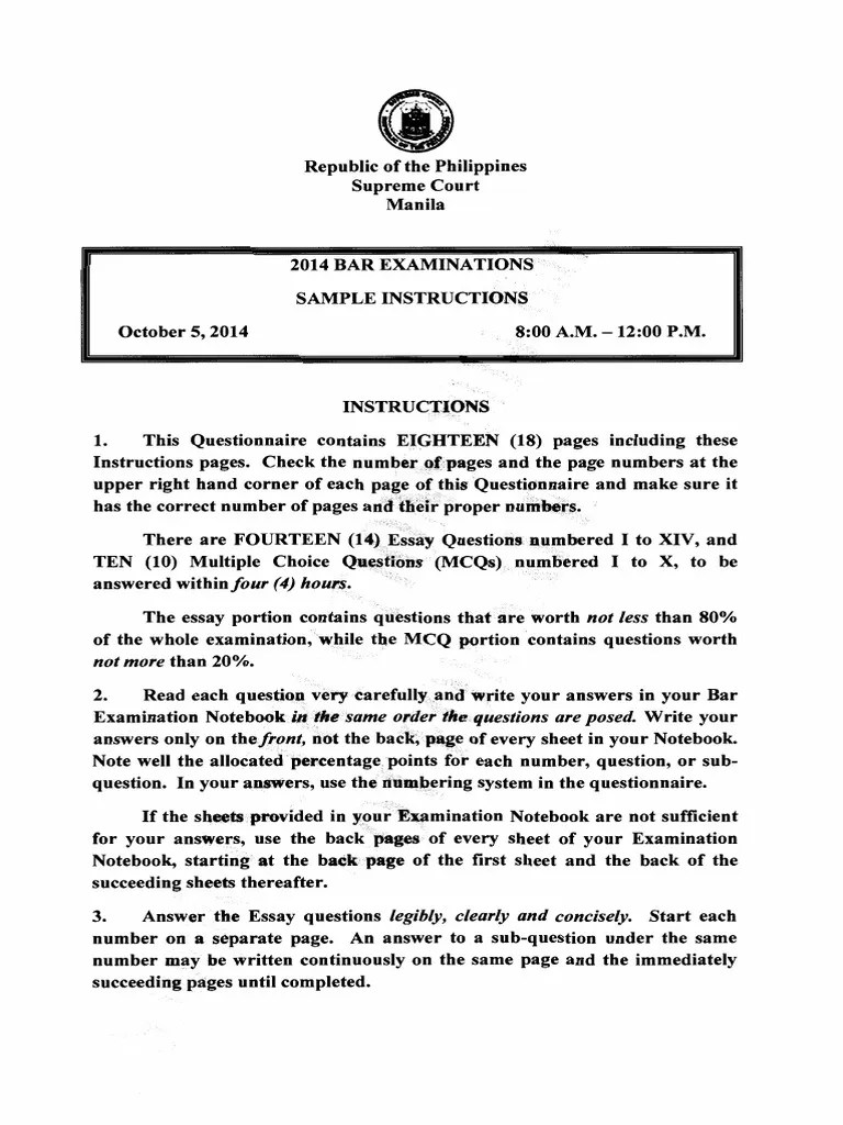 bar exam sample instruction.pdf Test (Assessment) Epistemology