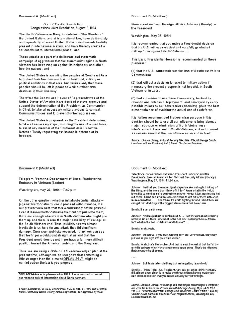 gulf of tonkin resolution sheg documents Vietnam War International