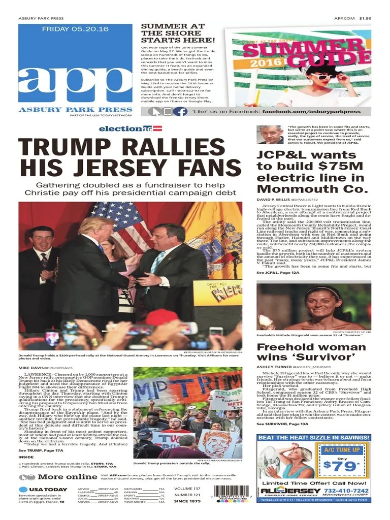 Asbury Park Press Front Page, 5/20/16 Download Free PDF Donald(02)