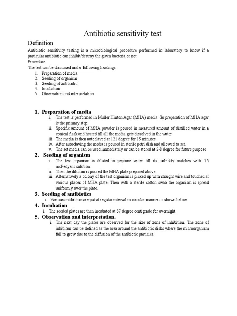 Antibiotic Sensitivity Test and Drug Antimicrobial Resistance Drug