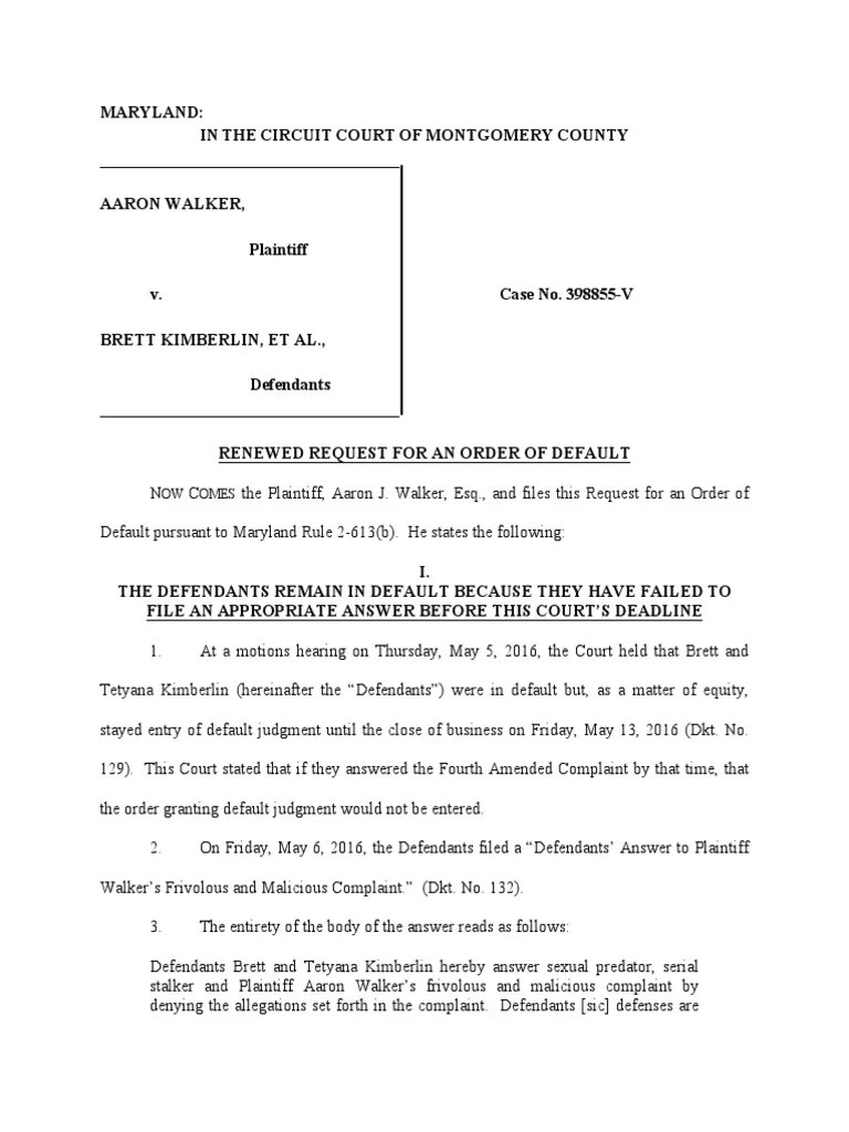 Request For Default Judgment PDF Pro Se Legal Representation In The