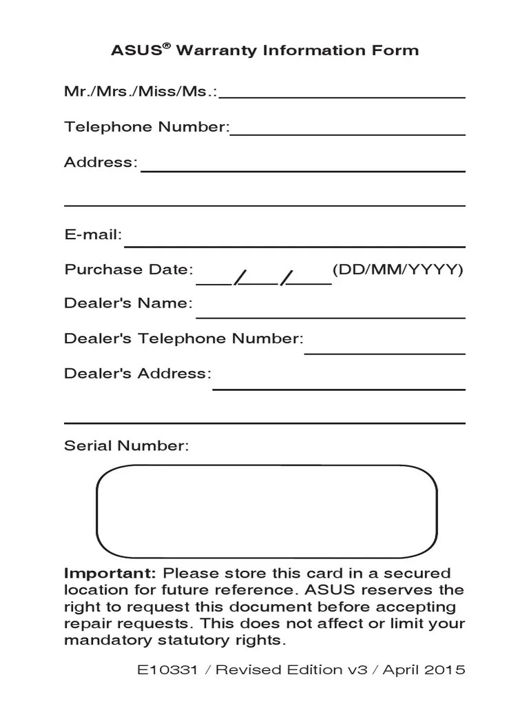 Warranty Sample Technical Support Computer Hardware