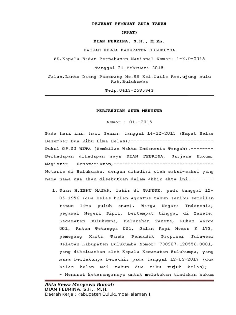 Akta Otentik Sewa Menyewa Rumah