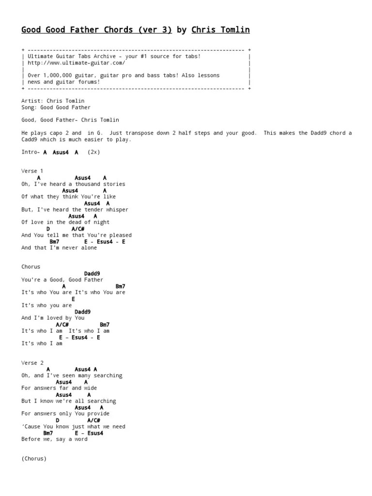 Good Good Father Song Structure Musical Forms