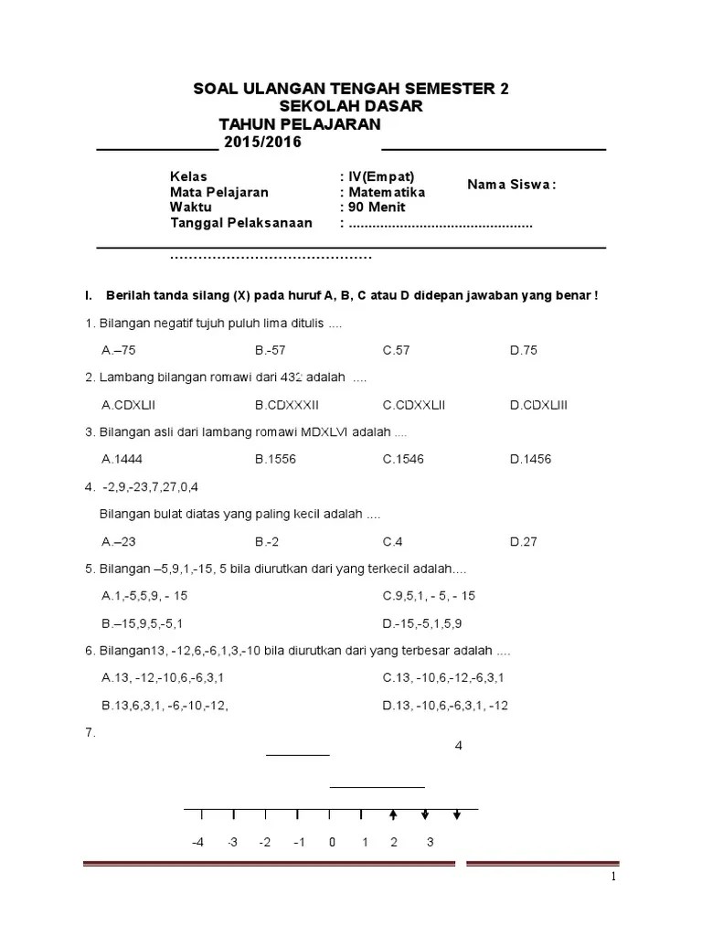 Soal Uts Matematika Kelas 4 Semester 2 | PDF